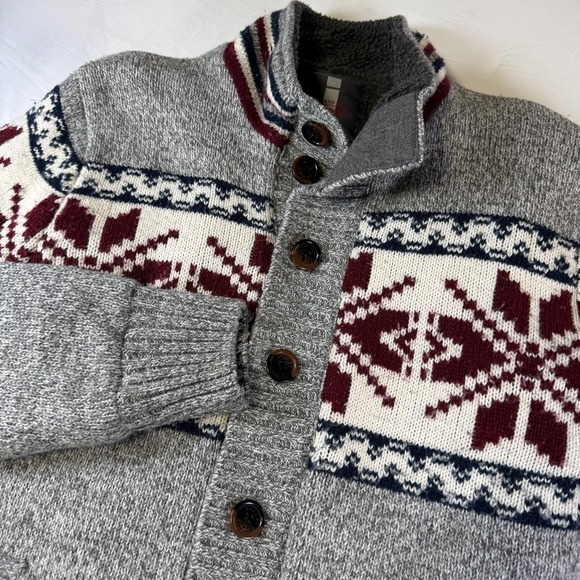 i jeans by Buffalo Other - Buffalo Sweater Cardigan Jacket Men's Size Small Gray Fair Isle Sherpa Lined
